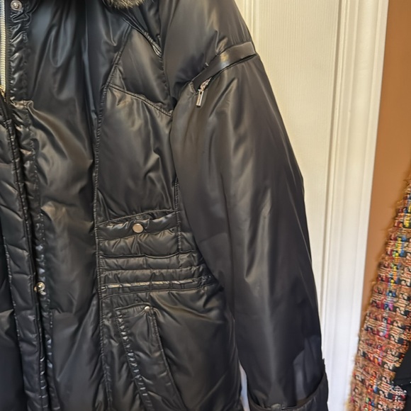 COLE HAAN Quilted Fox Fur Trim Hooded Down Puffer Coat Size Large - Picture 3 of 12